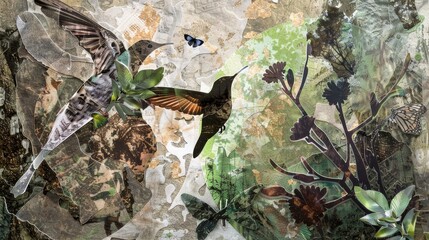 eco friendly collage recycled materials, green tones, nature, wildlife imagery, ai generated