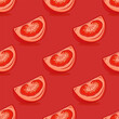 Flat Vector Seamless Pattern with Red Fresh Tomato on Red Background. Seamless Vegetable Print with Cartoon Hand Drawn Tomatoes