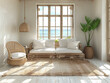 Room in rustic beach house, sunny day 