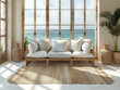 Room in rustic beach house, sunny day 