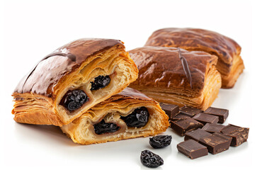 Wall Mural - a pastry with chocolate and raisins on a white surface