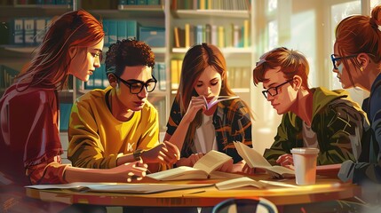 Beautiful Teens studying and working together