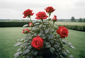 Poster - Rose in the grass ground, rose realistic HD.