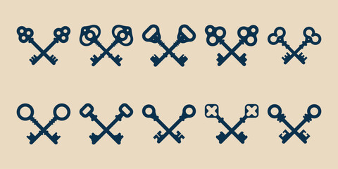 set crossed old key vector icon logo design minimalist, vector illustration design