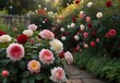 A rustic cottage garden overflowing with fragrant roses in shades of red, pink, and white, their intoxicating scent filling the air with romance and nostalgia, generative AI