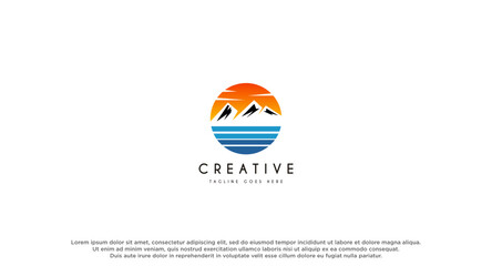 nature landscape logo design with lake,sea and meadow vector illustration