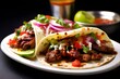 Taco stuffed with grilled meat, salsa and onions