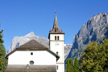 Wall Mural - Reformed church Grindelwald Switzerland 