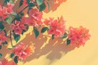 Bougainvillea with a soft yellow background, classic magazine style, gentle glow, frontal perspective