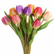 there are many different colored tulips in a vase