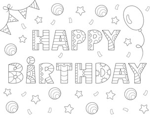 Wall Mural - happy birthday coloring letters for adults. you can print it on standard 8.5x11 inch paper