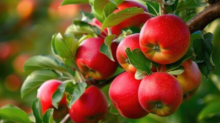 Wall Mural - Red apples growing on an apple tree