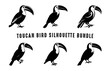 Toucan Bird Silhouette black vector art Set, Toucan Birds Silhouettes clipart bundle