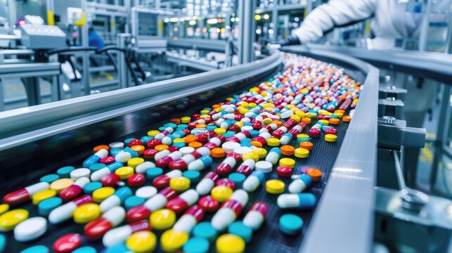 Amidst the mechanical symphony of the production line, a sorting machine efficiently categorizes pharmaceutical capsules 