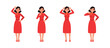 Set of businesswoman character vector design. Chinese woman expressing anger and sadness illustration. Presentation in various action.