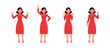 Set of businesswoman character vector design. Chinese woman happy and successful at office work illustration. Presentation in various action.