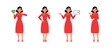 Set of businesswoman character vector design. Chinese woman holding money and graph chart illustration. Presentation in various action.