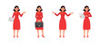 Set of businesswoman character vector design. Chinese woman holding folder and working in office illustration. Presentation in various action.