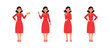 Set of businesswoman character vector design. Chinese woman in different poses illustration. Presentation in various action.
