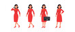 Set of businesswoman character vector design. Chinese woman walking and talk on phone illustration. Presentation in various action.