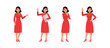 Set of businesswoman character vector design. Chinese woman thinking and working in office illustration. Presentation in various action.