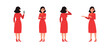 Set of businesswoman character vector design. Chinese woman working and talk on phone illustration. Presentation in various action.
