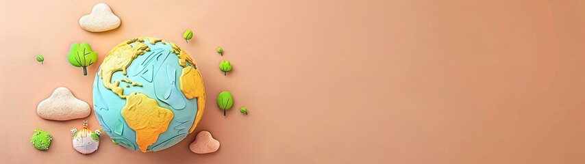 Wall Mural - Earth day concept, 3D render clay of the earth, best for earth day or green day theme.