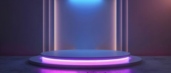 Wall Mural - Stage podium with lighting, Stage Podium Scene with for Award Ceremony on blue Background.