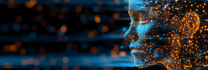 female face, artificial intelligence background