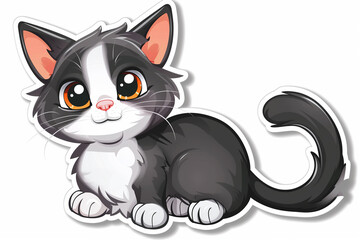 sticker cartoon of cute cat on white background