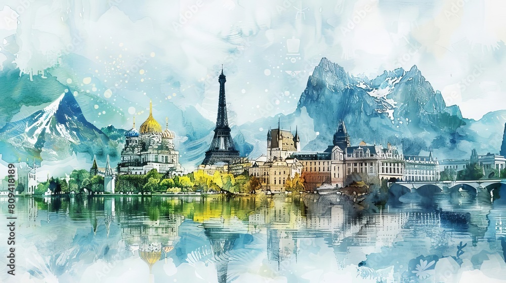 Watercolor World A series of watercolor paintings depicting iconic ...