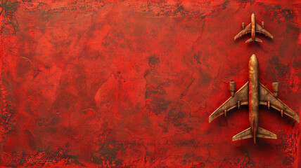 Two airplanes are on a red background