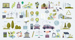 Sustainable investment or green business objects in tiny person collection set. Elements with environmental continuous manufacturing, ecological ESG practices for financial profit vector illustration