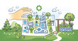Urban planning and modern city design development outline hands concept. New district or residential area project construction with sustainable infrastructure and green parks vector illustration.