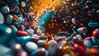 A swirl of assorted pills on a dark backdrop, depicting the complexity and variety in medication therapies