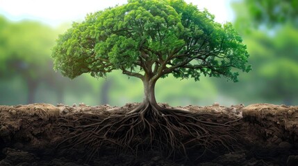 A tree with deep roots and broad branches, illustrating growth, strength, and stability