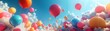 Colorful 3D balloons in a soft cloud environment, ideal for cheerful and playful visuals