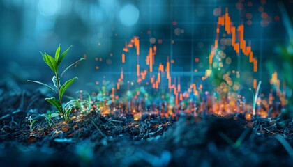 stock market graph with an overlay of climate change data, suitable for environmental impact studies