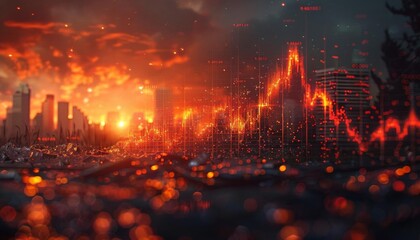 Wall Mural - stock market graph with an overlay of climate change data, suitable for environmental impact studies