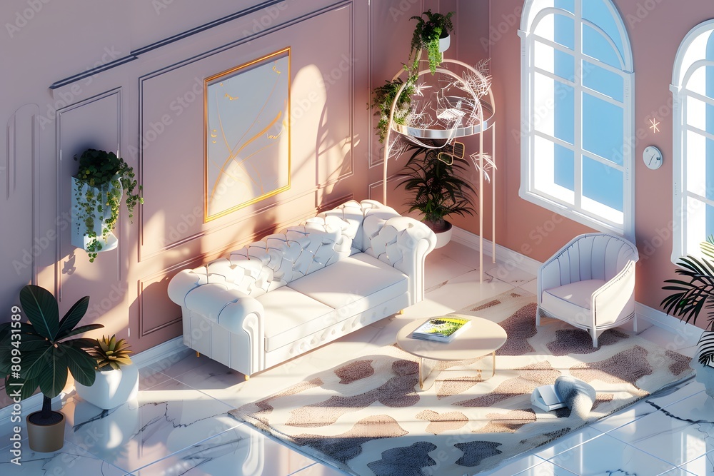 isometric cutaway of a minimal living room Interior design of ...