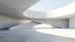 Empty Minimalist Concrete Architecture Building with Curved Walls and Open Courtyard Space for Museum or Gallery Showroom Display