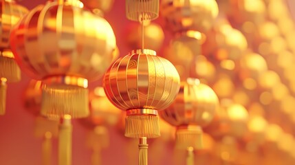 Golden three-dimensional traditional lanterns poster background