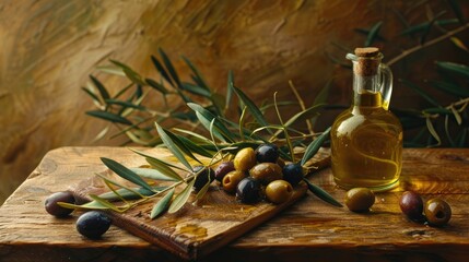 Wall Mural - Olive oil and olive fruits