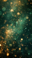 Wall Mural - Abstract bokeh lights in green and gold colors on a dark background.