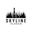 Skyscraper black silhouette design beautiful city skyline logo with tall building city illustration for template and branding
