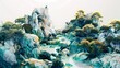Green and white jade carving landscape painting poster background