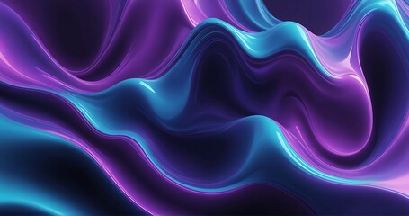 Wall Mural - Abstract blue and purple liquid wavy shapes futuristic banner. Glowing retro waves vector background