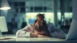 © Natalia S. - A woman is depressed at her workplace in the office, putting her head on the table in front of the laptop. Burnout at work, mental health problems, stress and fatigue