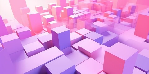 Wall Mural - Abstract pink and blue 3D block landscape