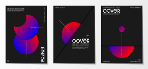 Poster - Poster minimal graphic design. Abstract circle shades of red and blue on a black background. Design for Covers, Brochures, and Magazines.Vector illustration.